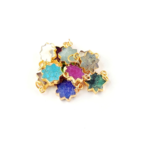 Dyed Sapphire Gemstone Sun Shape Size 12mm Electroplated Charm Pendant