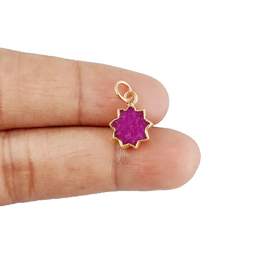 Same As Photo Dyed Ruby Gemstone Sun Shape Size 12Mm Electroplated Charm Pendant