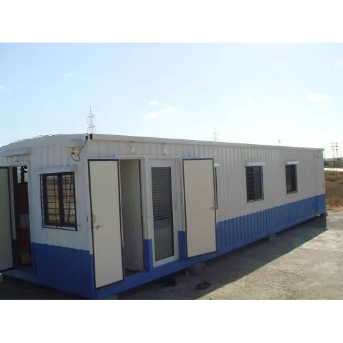 Prefabricated Office Container - Metal Sheet & Aluminum Roof | White Vertical Door Design, Two Access Points