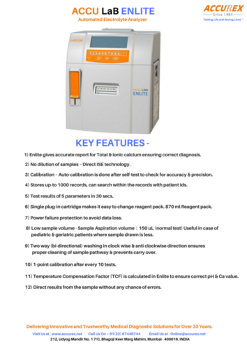 Accurex Semi Automatic 5 parameters Automated Electrolyte Analyzer