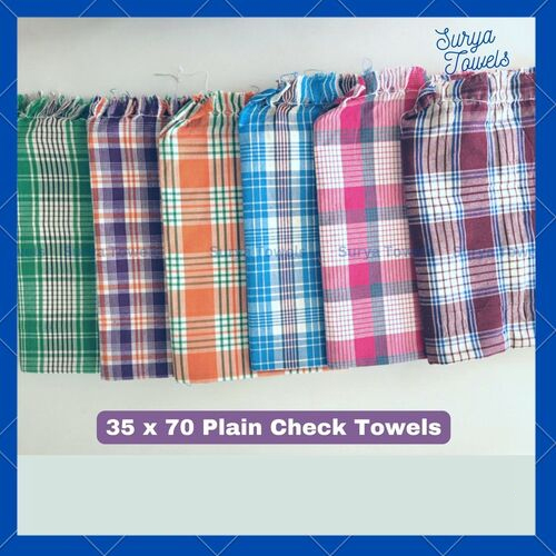 Plain Check Cotton Bath Towels 35x70 200g
