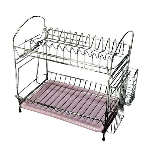 Silver Stainless Steel S Shape 2 Layer Kitchen Dish Drainer Organizer Storage Rack (7663)