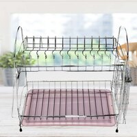STAINLESS STEEL S SHAPE 2 LAYER KITCHEN DISH DRAINER ORGANIZER STORAGE RACK (7663)