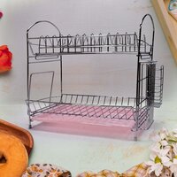 STAINLESS STEEL S SHAPE 2 LAYER KITCHEN DISH DRAINER ORGANIZER STORAGE RACK (7663)