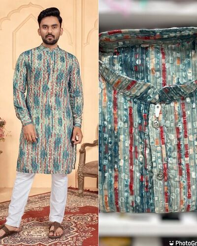 Cotton Schiffli Chiken work with Sequence Men kurta