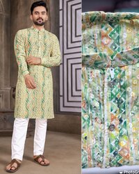 Cotton Schiffli Chiken work with Sequence Men kurta