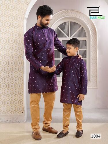 Twining Kurta set in adult and kids Silk Jequard Butti Kurta