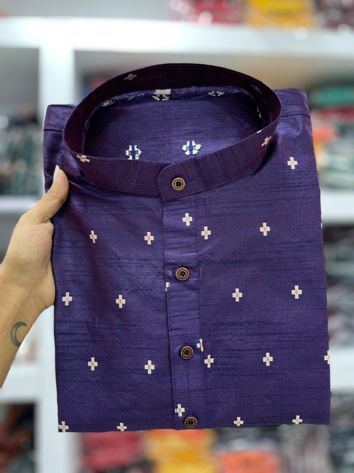 Twining Kurta set in adult and kids Silk Jequard Butti Kurta