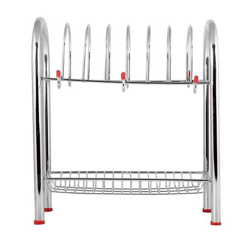STAINLESS STEEL 2 LAYER PLATE and BOWL STAND KITCHEN UTENSIL RACK CUTLERY STAND (0746)
