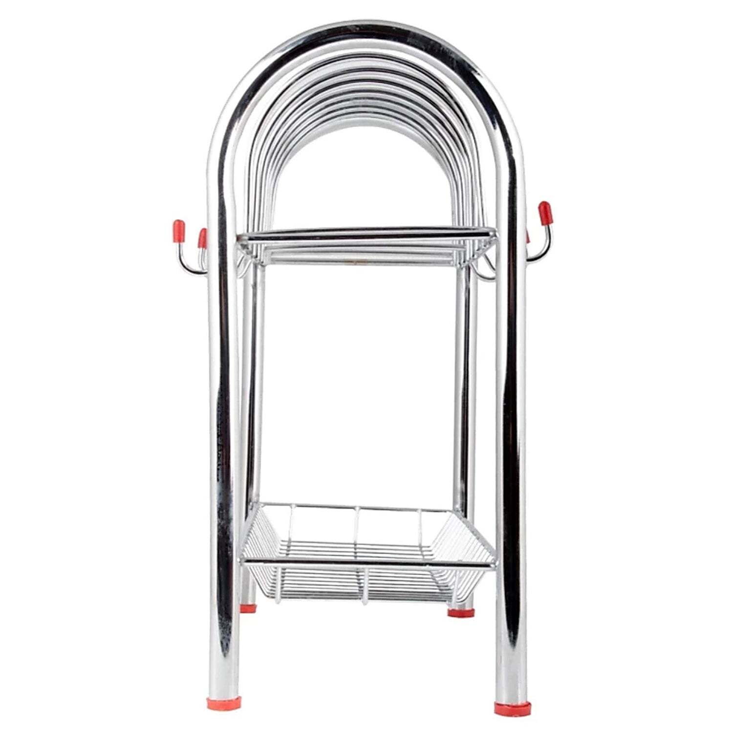 STAINLESS STEEL 2 LAYER PLATE and BOWL STAND KITCHEN UTENSIL RACK CUTLERY STAND (0746)