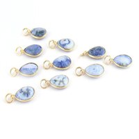 Blue Solar Quartz Checker Cut Pear 10x12mm Gold vermeil Bezel Pendant