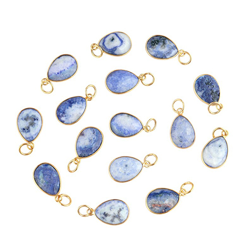 Blue Solar Quartz Checker Cut Pear 10x12mm Gold vermeil Bezel Pendant