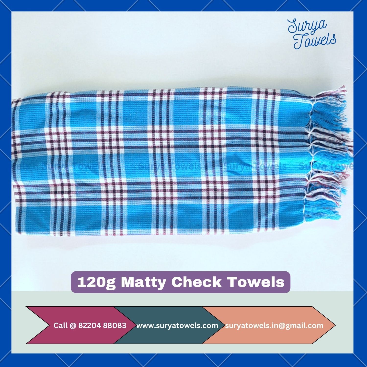 Cotton Bath Towel 27x54 120g Matty Check