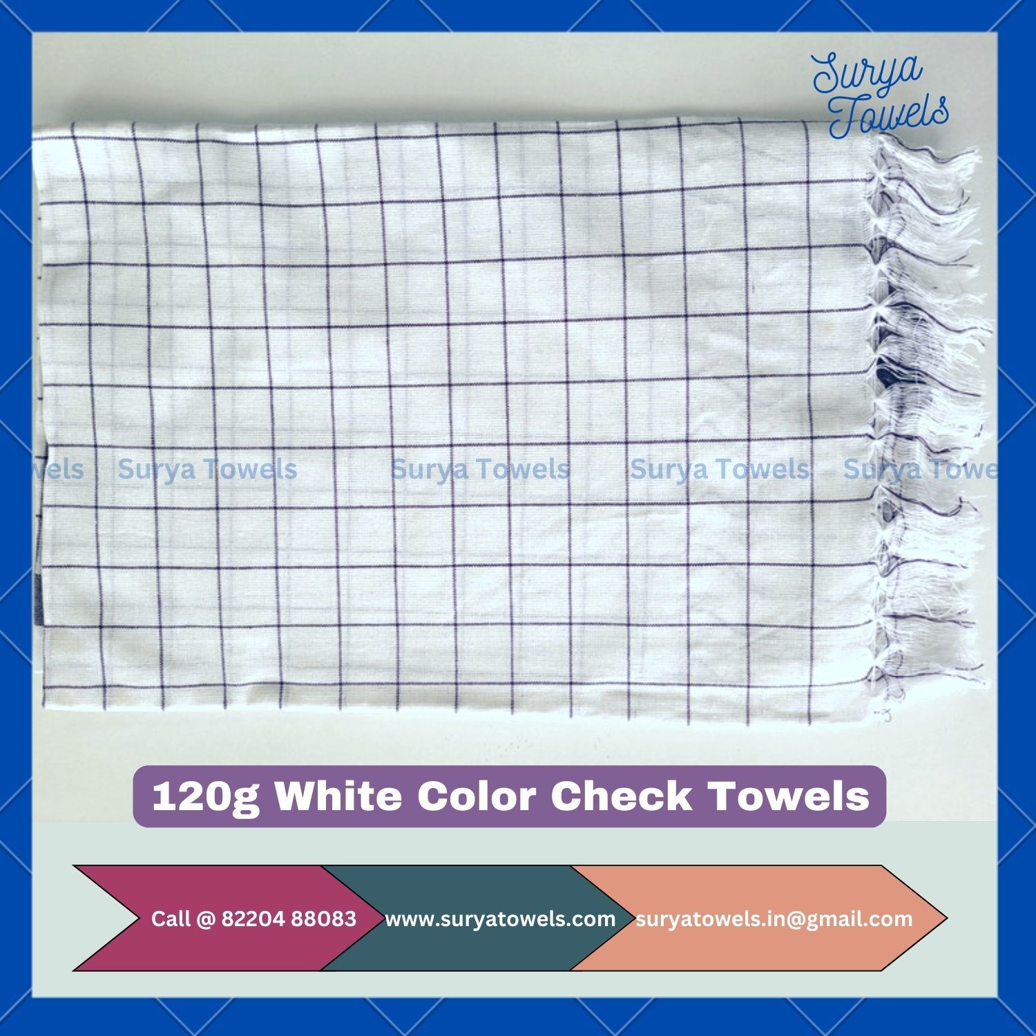 Cotton Gamcha 27x54 120g Disco White Check Towels