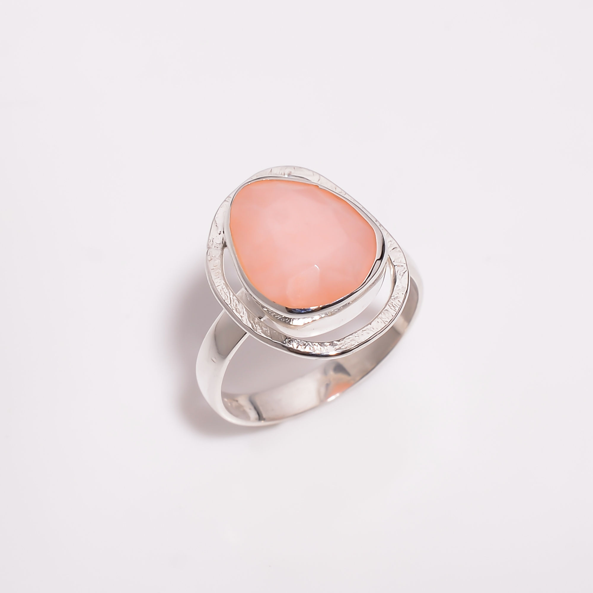 Pink Opal Rose Cut Gemstone 925 Sterling Silver Ring Size US 8 Women Fashion Rings Supplier