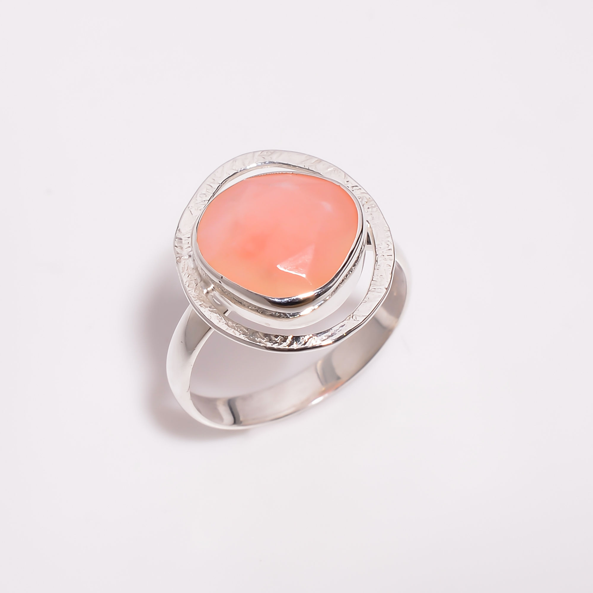 Pink Opal Rose Cut Gemstone 925 Sterling Silver Ring Size US 8 Women Fashion Rings Supplier