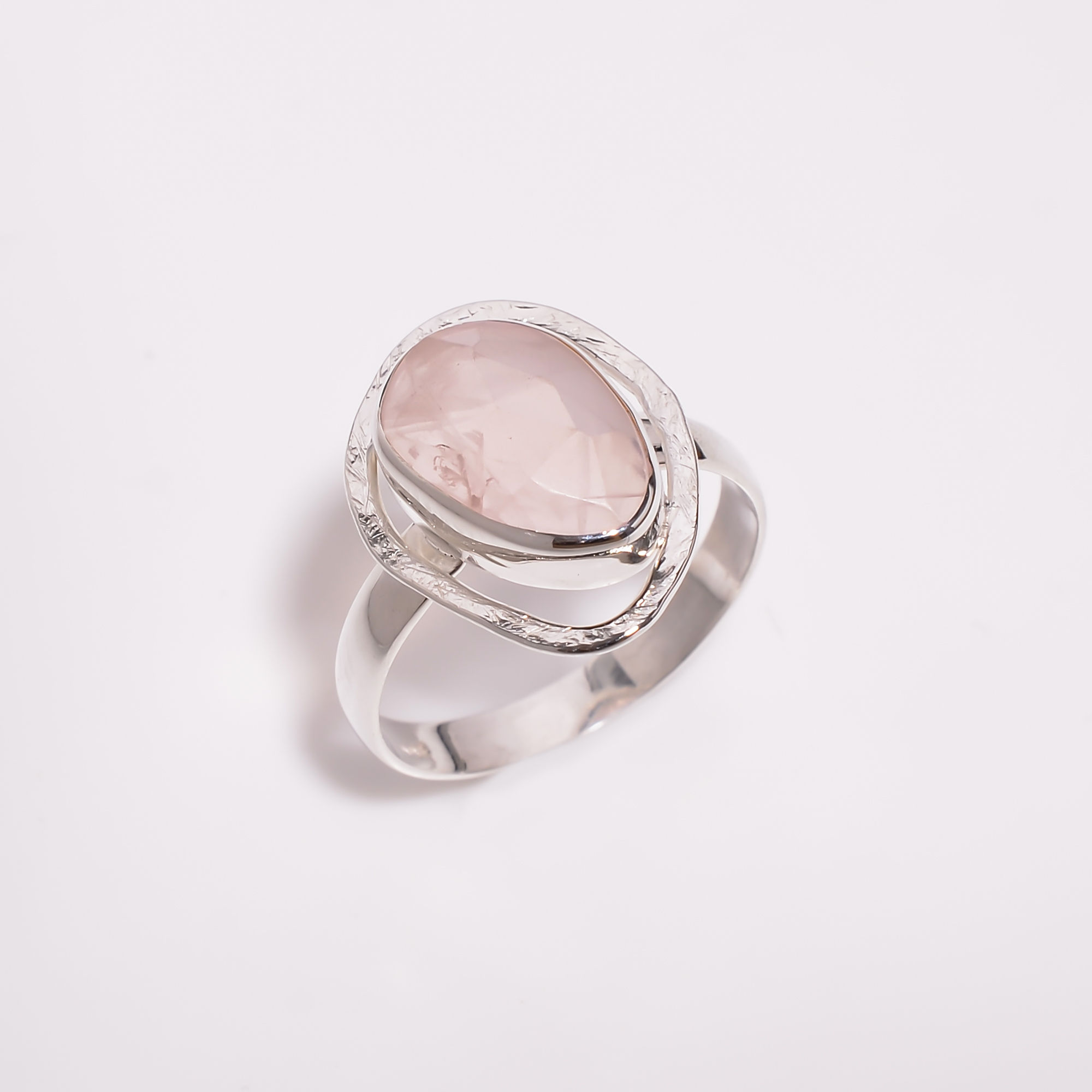 Pink Opal Rose Cut Gemstone 925 Sterling Silver Ring Size US 8 Women Fashion Rings Supplier