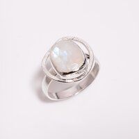 Rainbow Moonstone Rose Cut Gemstone 925 Sterling Silver Ring Size US 8 Girls Fashion Rings Exporter