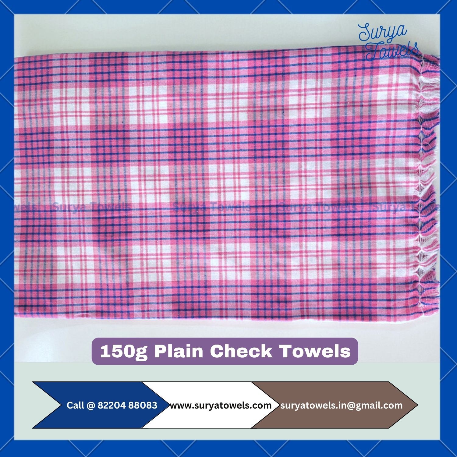 Cotton Bath Plain Check Towels 30x60 150g