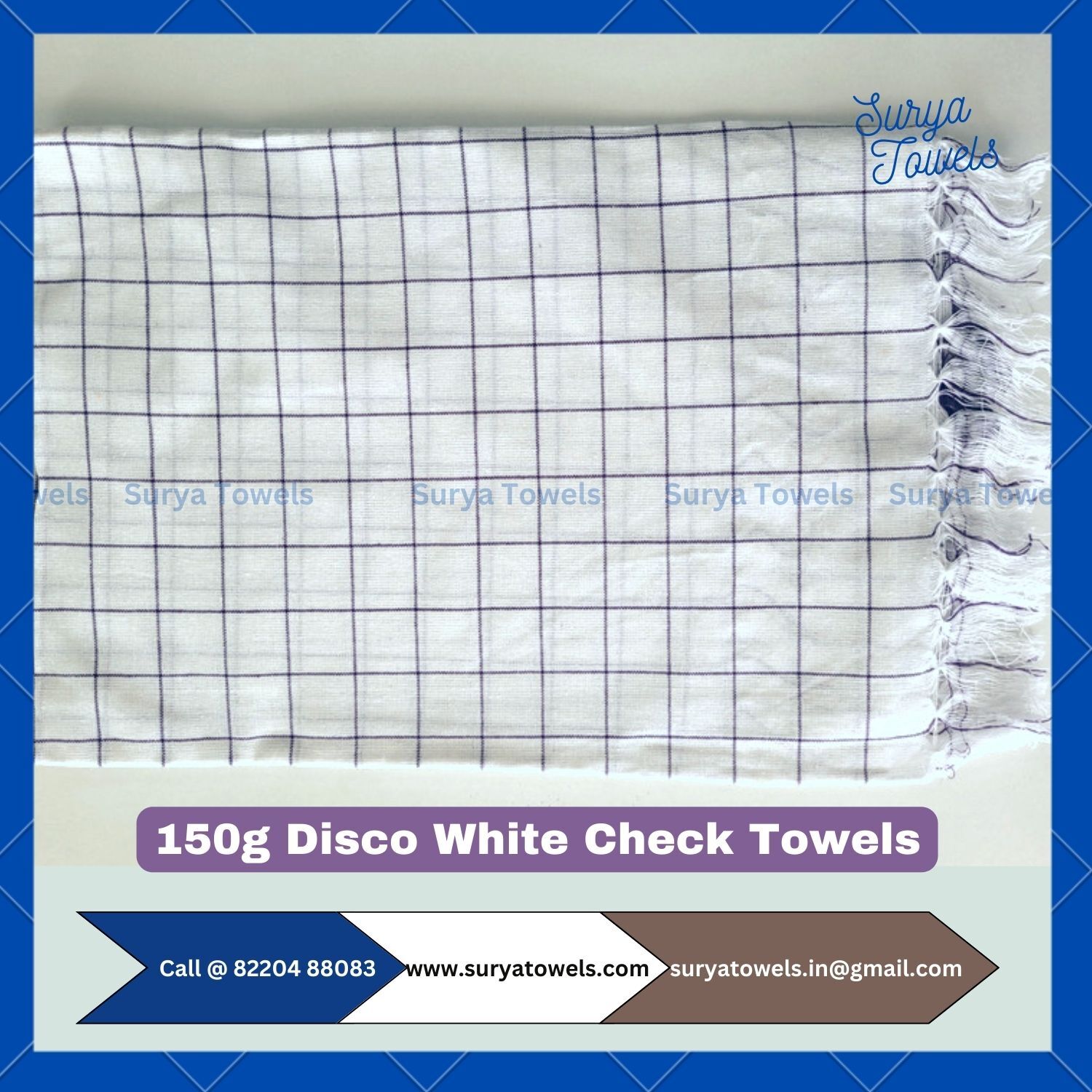 Cotton Gamcha 30x60 150g Disco White Check Towels