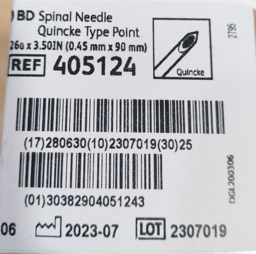 BD Spinal Needle Quincke Type Point 26 G