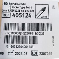 Bd Spinal Needle Quincke Type Point 26 G - Spinal Needle, 26 Gauge, Grey Hub For Color Coding | Proper Needle Bevel Orientation, New Technology