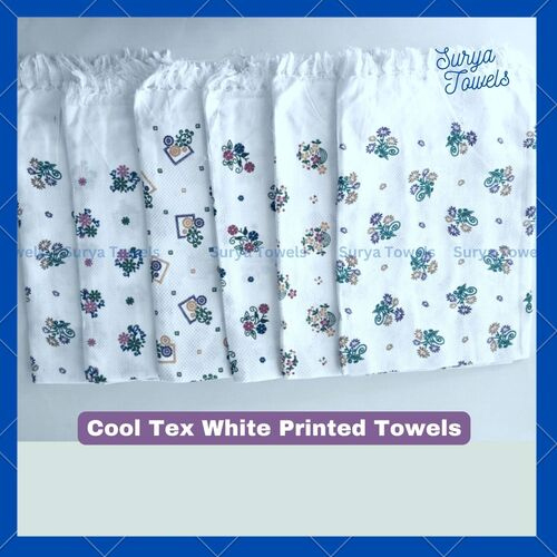 White Printed Towels Cool Tex 30x60 150g - 100% Cotton, Rectangular Shape, Soft Touch, Quick Dry, Good Moisture Absorption, Customizable Color & Design