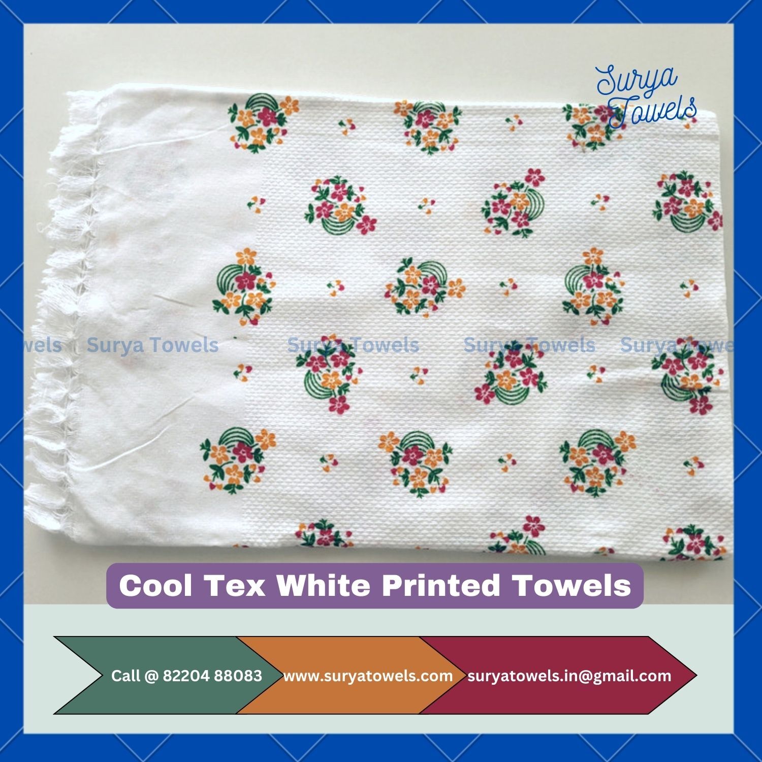 White Printed Towels Cool Tex 30x60 150g