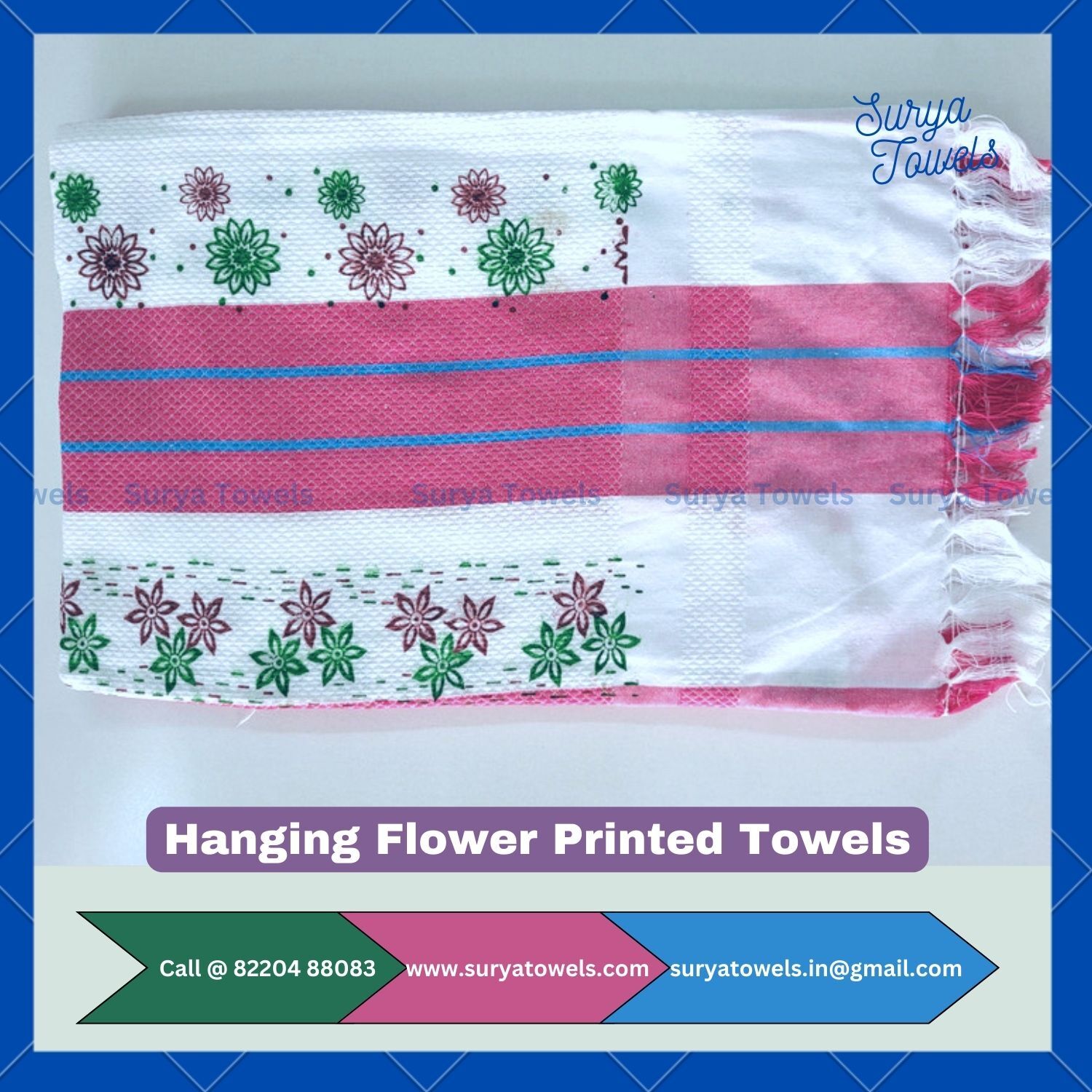 Printed Flowers Cotton Bath Towels 30x60 150g