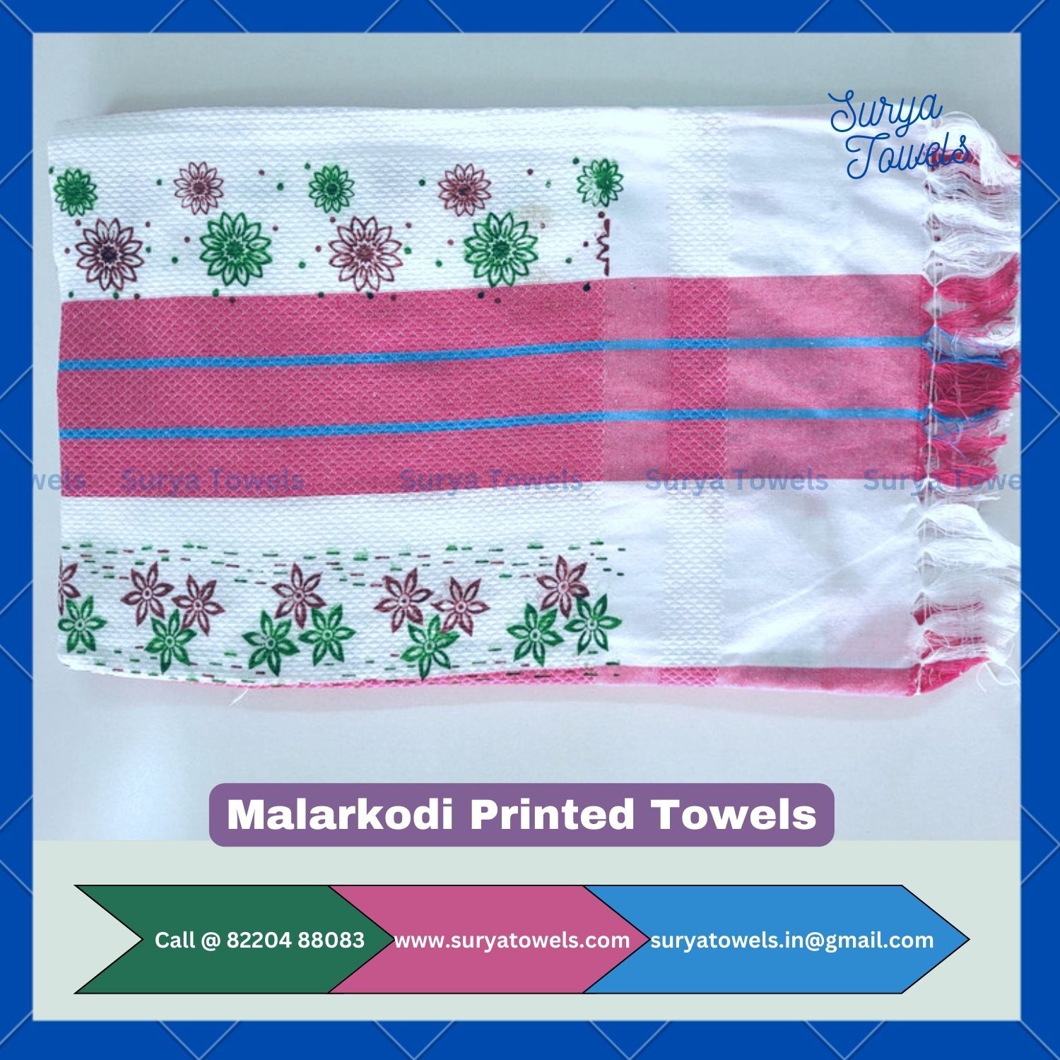 Malarkodi Cotton Printed Bath Towels 30x60 150g