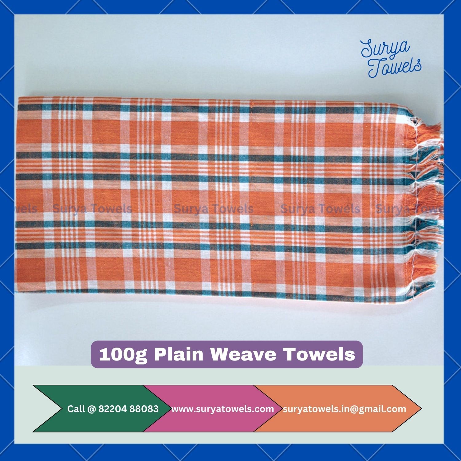 Plain Woven Cotton Bath Towels 26x52 100g