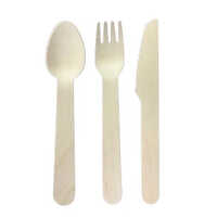 Railways Wooden Cutlery Kit - Wooden Material, Rectangle Shape, Light Brown Color | Includes 1 Spoon, 1 Fork & 1 Knife, Matte Finish
