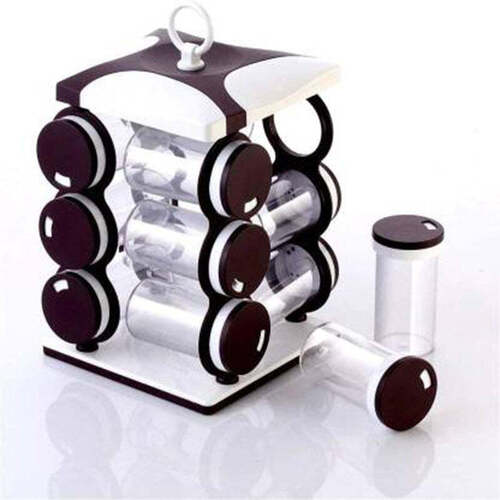 SPICE JAR SET - FOOD GRADE PLASTIC 12PCS SPICE JAR (BROWN BOX) (2036)