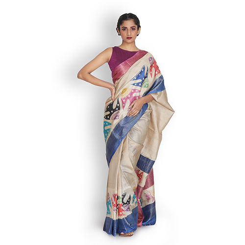 Multicolor Ladies Hand Painted Saree