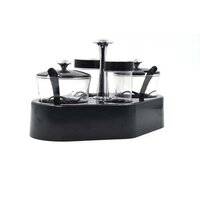 Ganesh Rendy Condiment Set - Plastic, 25x16x15 Cm | Multi-color Transparent Jar For Easy Access Spice Storage