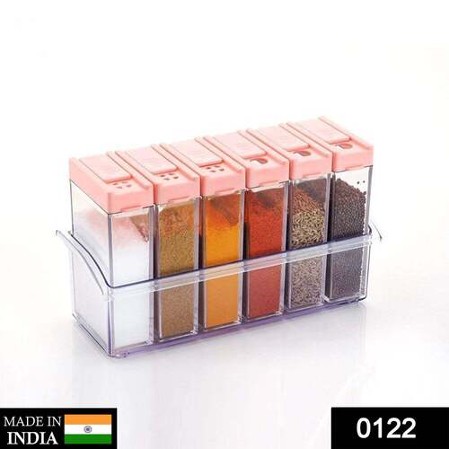 PLASTIC SPICE JARS (6 PCS 14X22X8CM MULTICOLOUR) (0122)