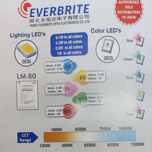 2835 6V 150Ma Green 1W Everbrite SMD LED