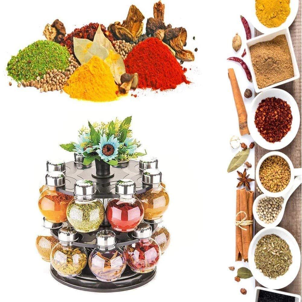 MULTIPURPOSE REVOLVING PLASTIC SPICE RACK SET (16PCS) (0069)