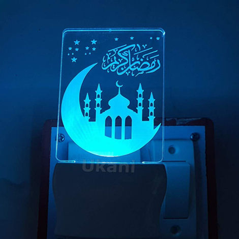 3D Ilusion Ramadan Mubarak Design Night Lamp Light Source: Energy Saving