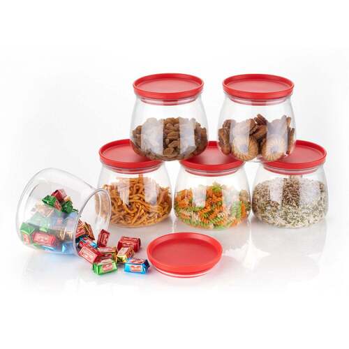 MATKA SHAPED JAR WITH AIR TIGHT AND LEAK PROOF LID (MULTICOLOUR) (SET OF 6) (900ML) (2286)