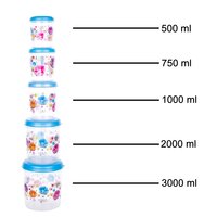 PLASTIC TRANSPARENT CONTAINER AIR TIGHT DABBA SET (3000ML 2000ML 1000ML 750ML 500ML) (2446)