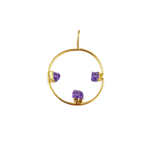 Amethyst Raw Gemstone 30mm Round Shape Electroplated Charm