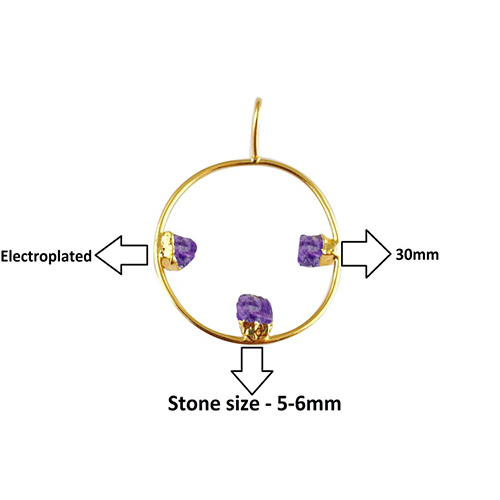 Amethyst Raw Gemstone 30mm Round Shape Electroplated Charm