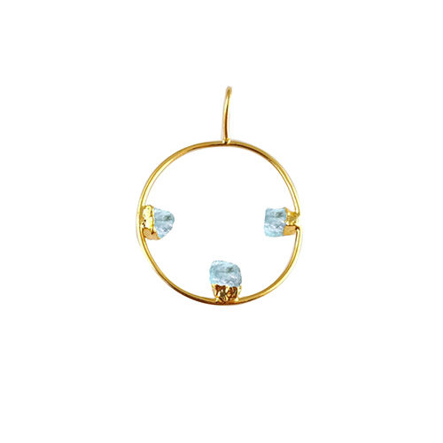 Aquamarine Raw Gemstone 30mm Round Shape Electroplated Charm