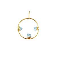 Aquamarine Raw Gemstone 30mm Round Shape Electroplated Charm