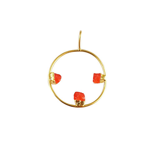 Carnelian Raw Gemstone 30mm Round Shape Electroplated Charm