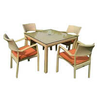4 Seater Dining Table Set - Wood, Square Shape, Brown-orange Color | 3 Years Warranty, Modern Design, Indian Style, Machine Made
