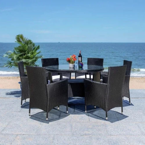 Machine Made Black 6 Seater Dining Table Set