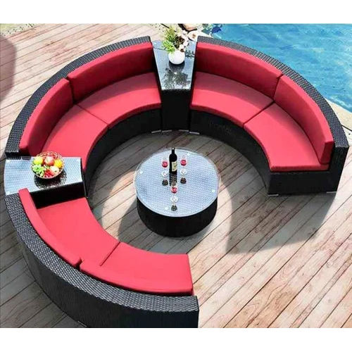 Black-Red Round Garden Sofa Set