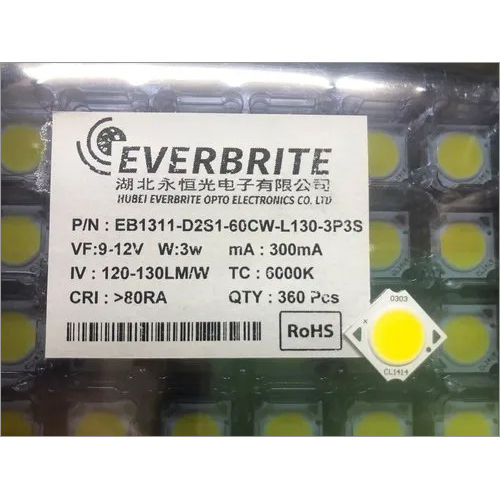 3W Cob Eb1311 9V - 12V 300Ma 6000K White Led Chip Application: Industrial